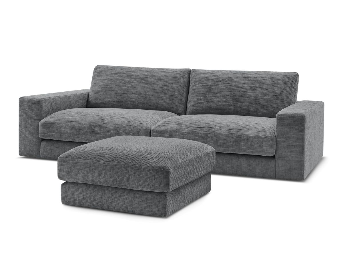 Canapé droit fixe 3 places compact LEONARD tissu texturé avec pouf