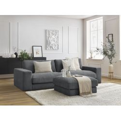 Kompaktowa 3-osobowa prosta sofa LEONARD z teksturowanym materiałem i podnóżkiem