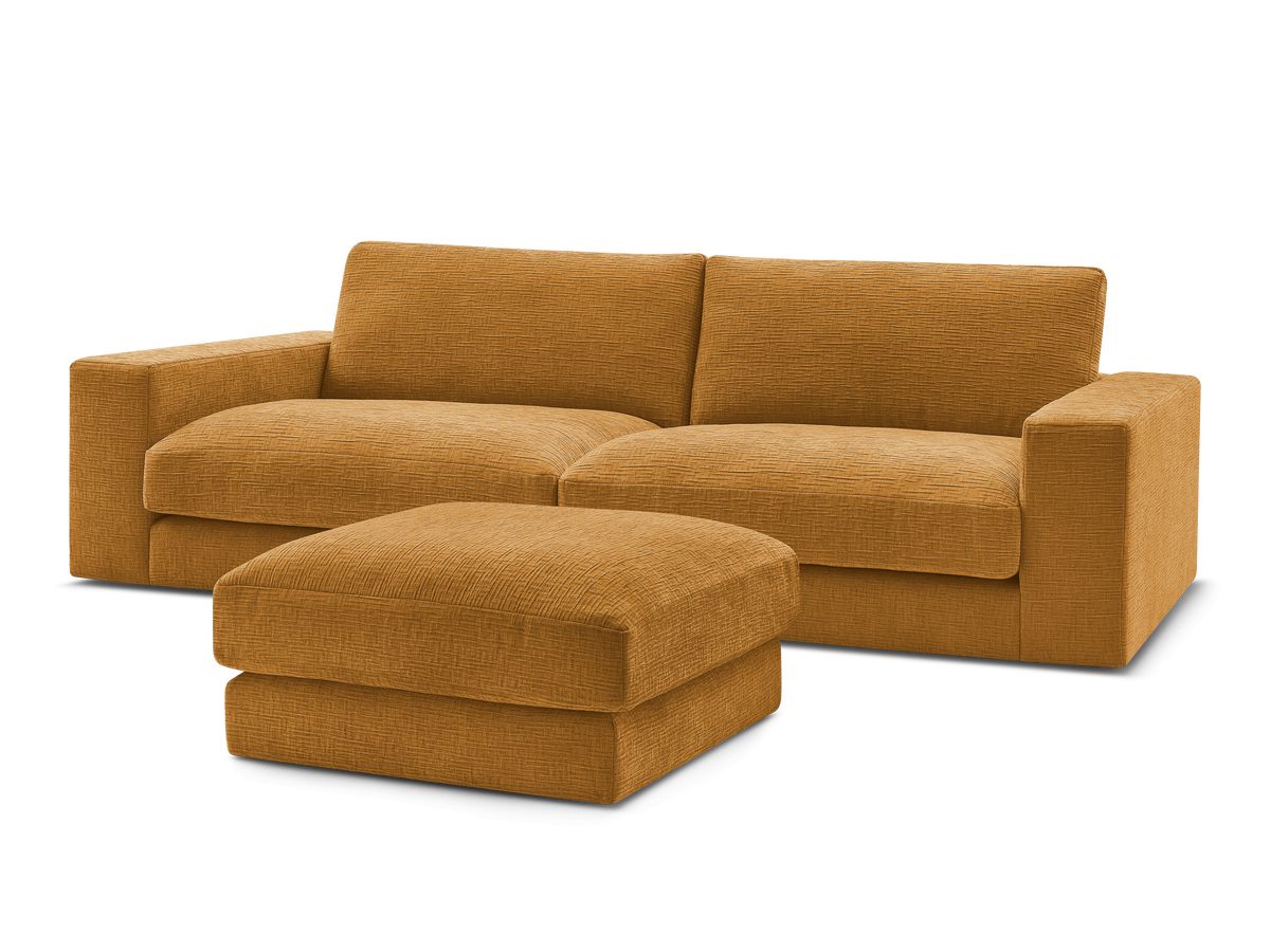 Canapé droit fixe 3 places compact LEONARD tissu texturé avec pouf