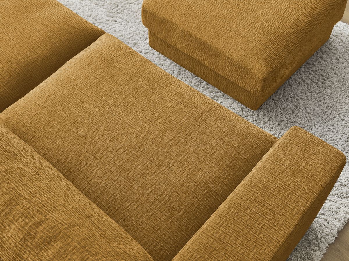 Canapé droit fixe 3 places compact LEONARD tissu texturé avec pouf