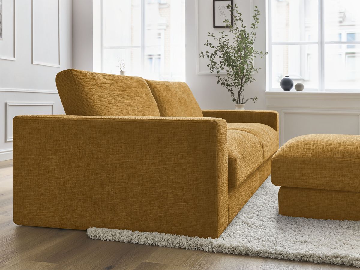 Canapé droit fixe 3 places compact LEONARD tissu texturé avec pouf