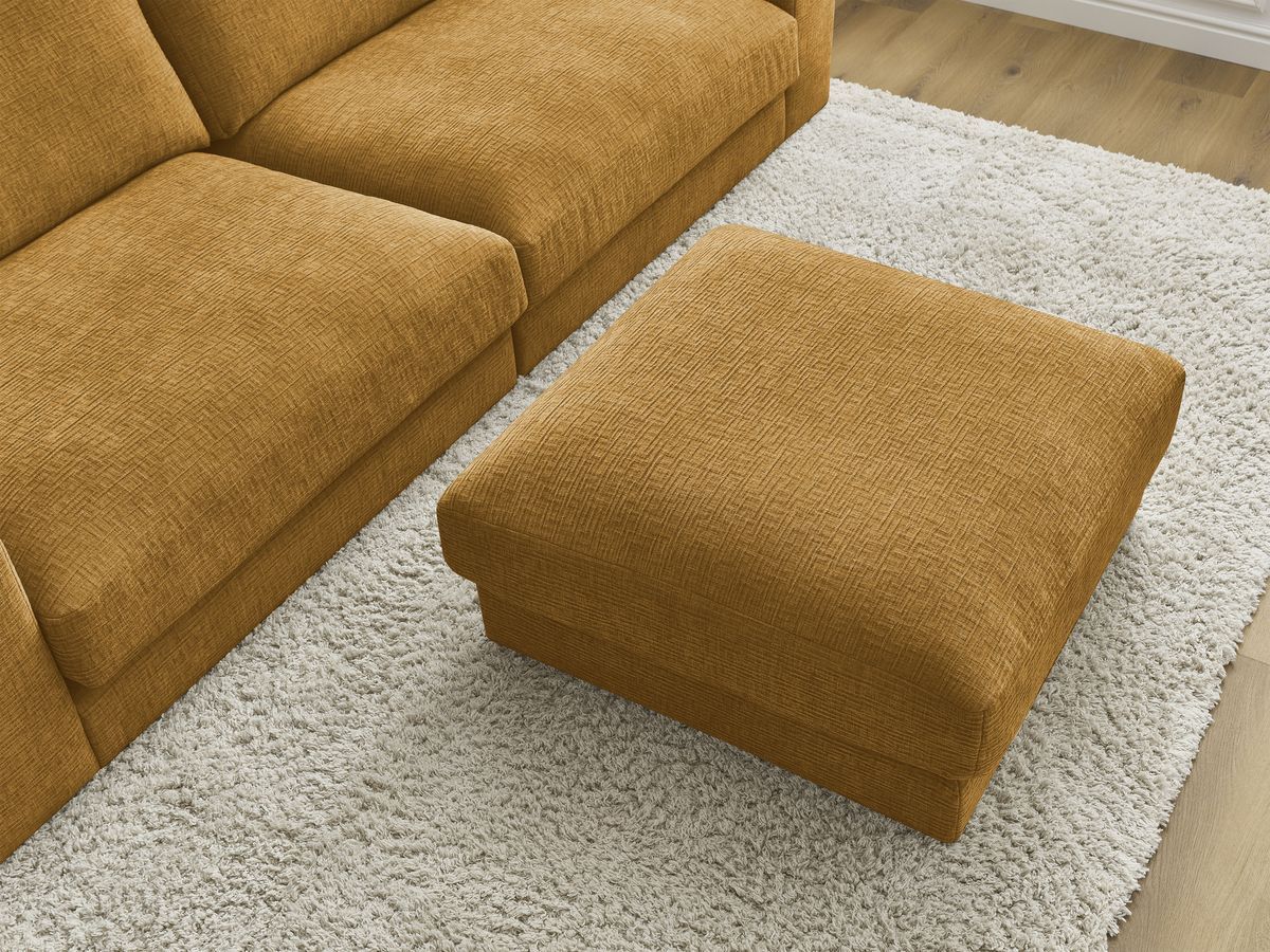 Canapé droit fixe 3 places compact LEONARD tissu texturé avec pouf