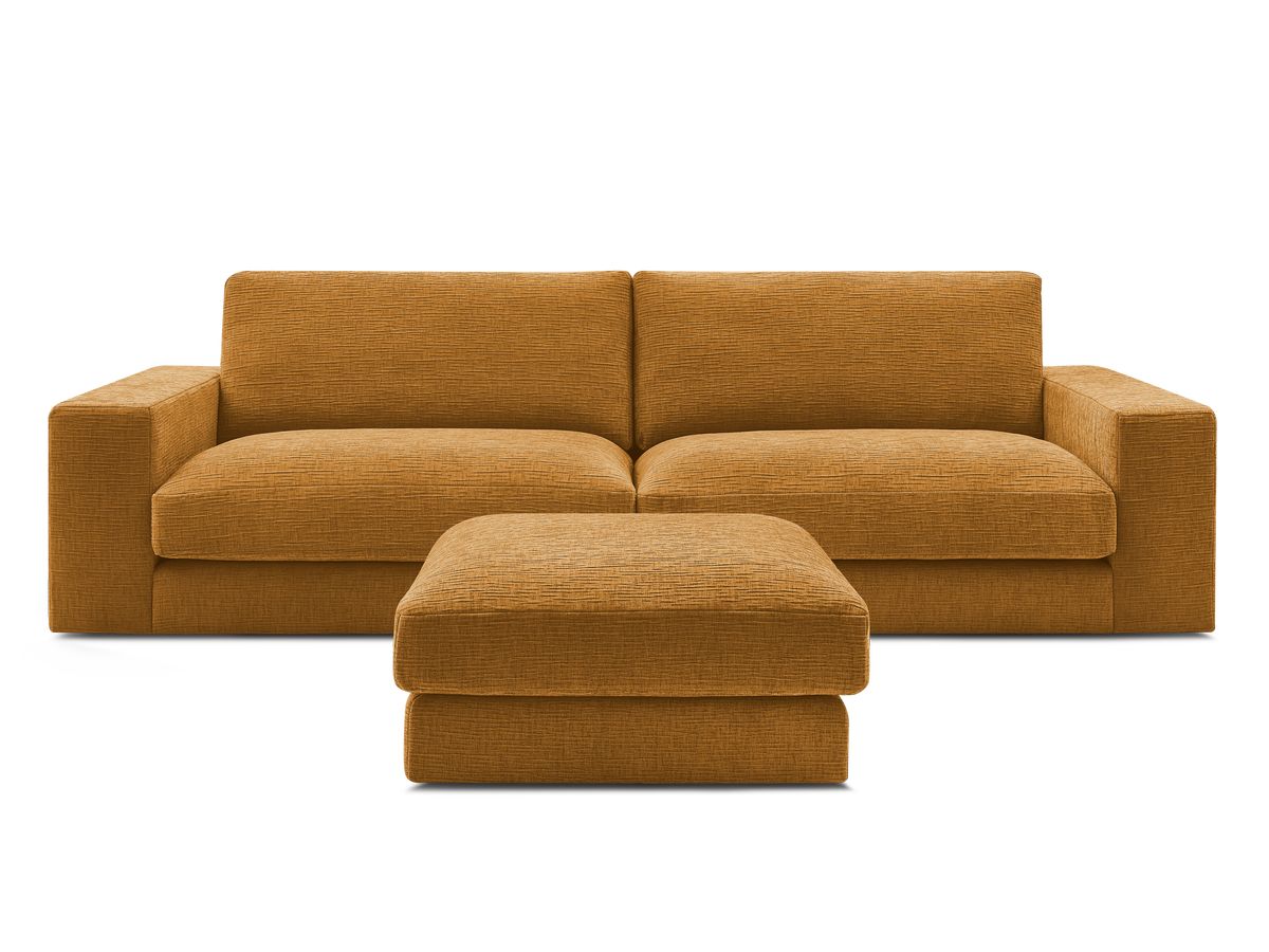 Canapé droit fixe 3 places compact LEONARD tissu texturé avec pouf