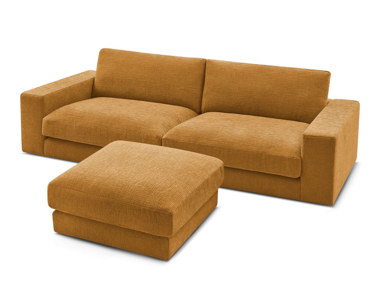 Canapé droit fixe 3 places compact LEONARD tissu texturé avec pouf