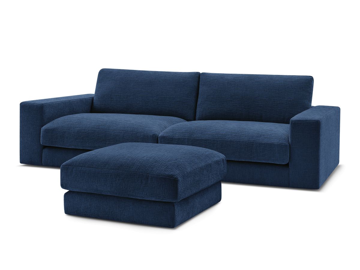 Canapé droit fixe 3 places compact LEONARD tissu texturé avec pouf