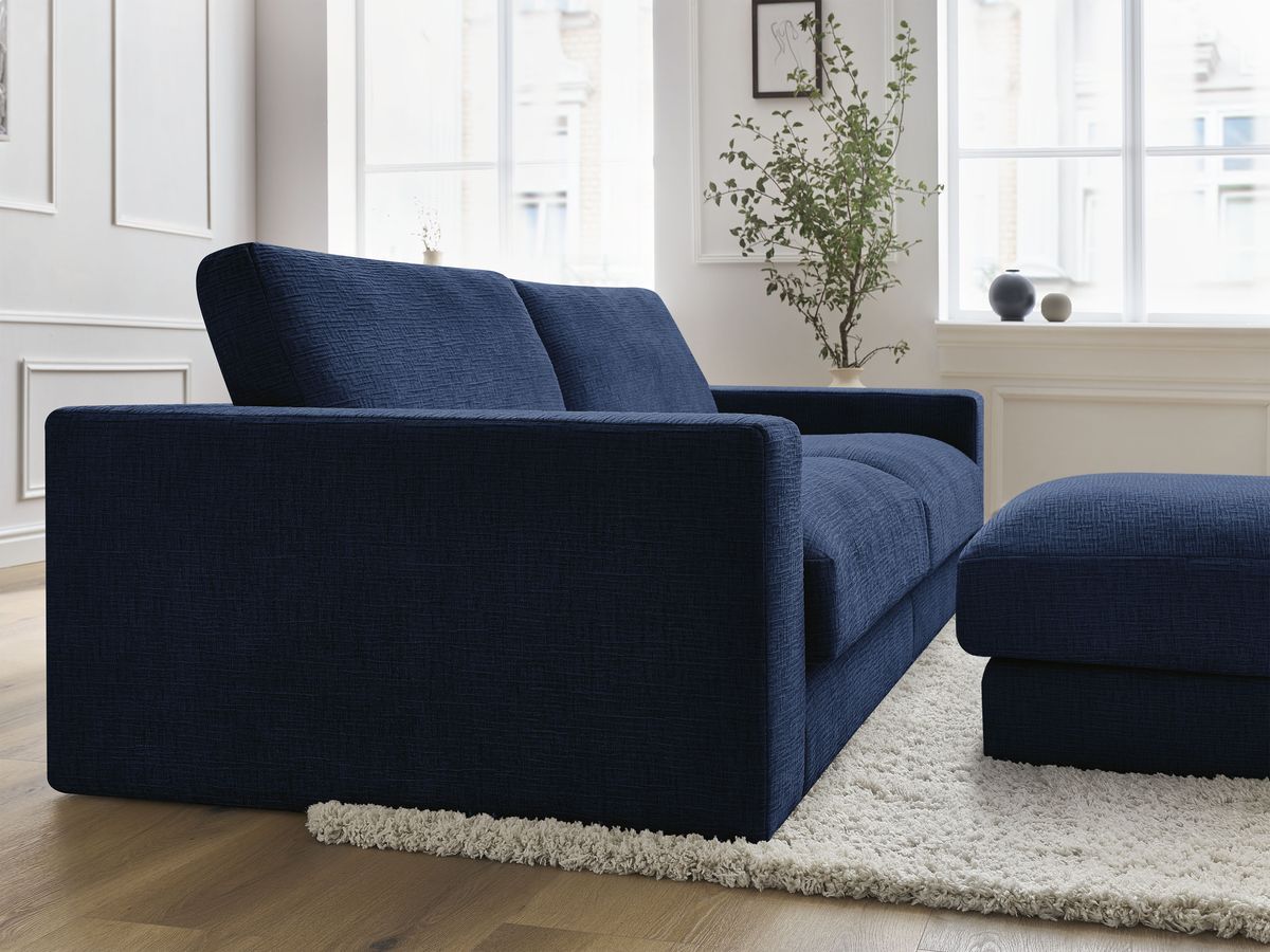 Canapé droit fixe 3 places compact LEONARD tissu texturé avec pouf