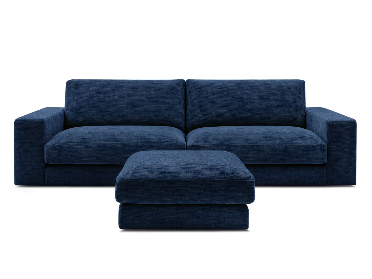Canapé droit fixe 3 places compact LEONARD tissu texturé avec pouf
