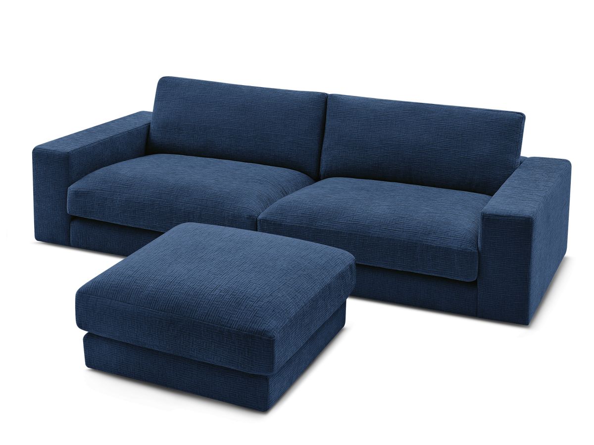 Canapé droit fixe 3 places compact LEONARD tissu texturé avec pouf