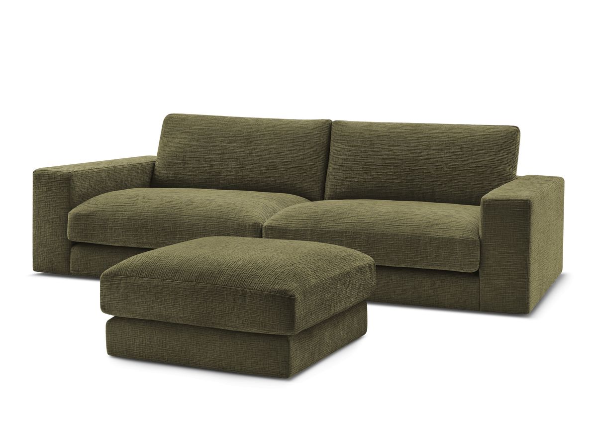 Canapé droit fixe 3 places compact LEONARD tissu texturé avec pouf