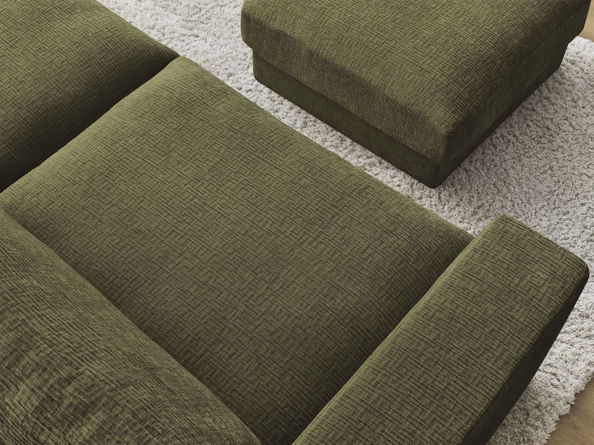 Canapé droit fixe 3 places compact LEONARD tissu texturé avec pouf