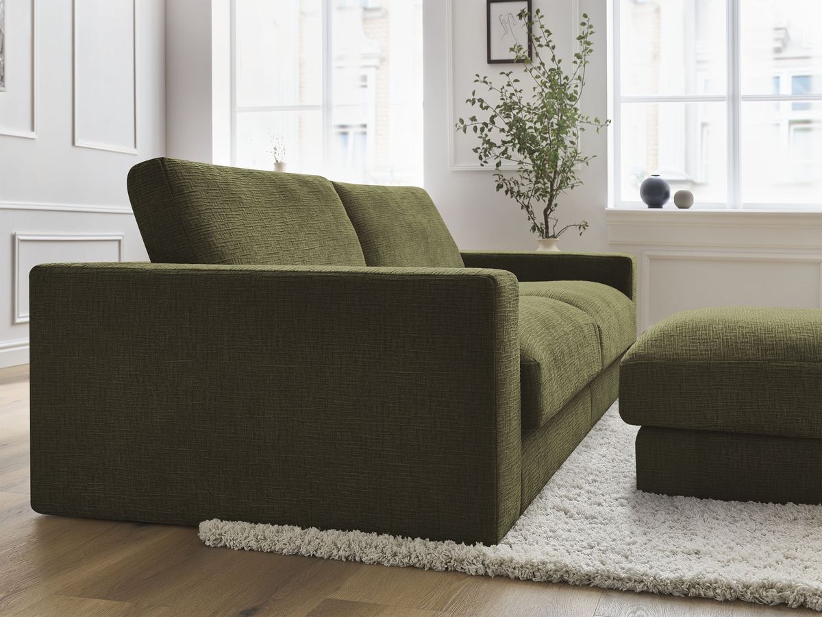 Canapé droit fixe 3 places compact LEONARD tissu texturé avec pouf