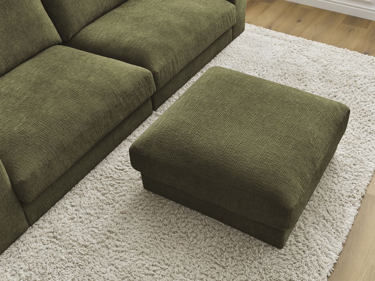 Canapé droit fixe 3 places compact LEONARD tissu texturé avec pouf