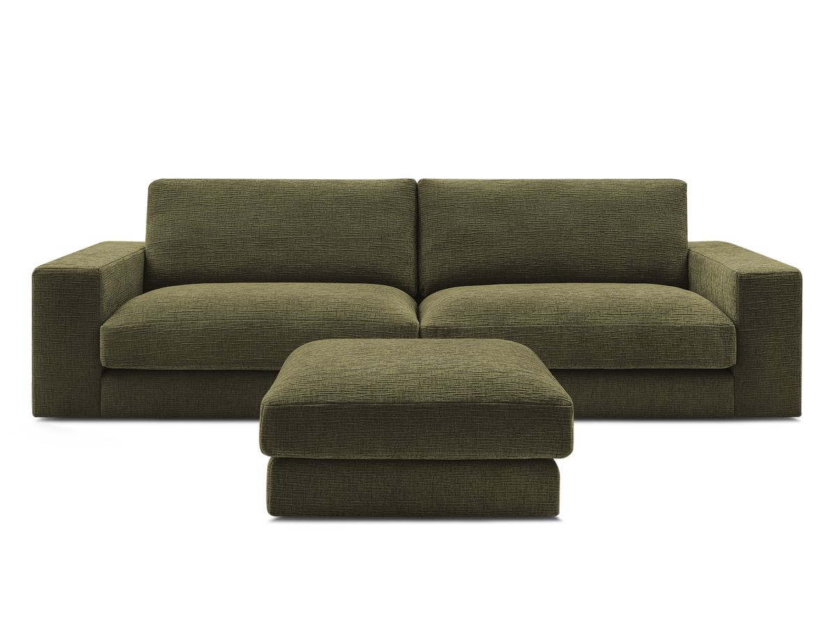 Canapé droit fixe 3 places compact LEONARD tissu texturé avec pouf