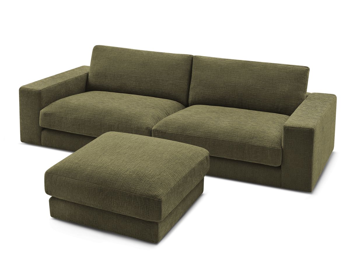 Canapé droit fixe 3 places compact LEONARD tissu texturé avec pouf