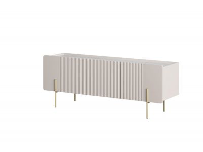 Meuble TV 3 portes 150 cm MATHILDE plateau effet marbre et pieds or