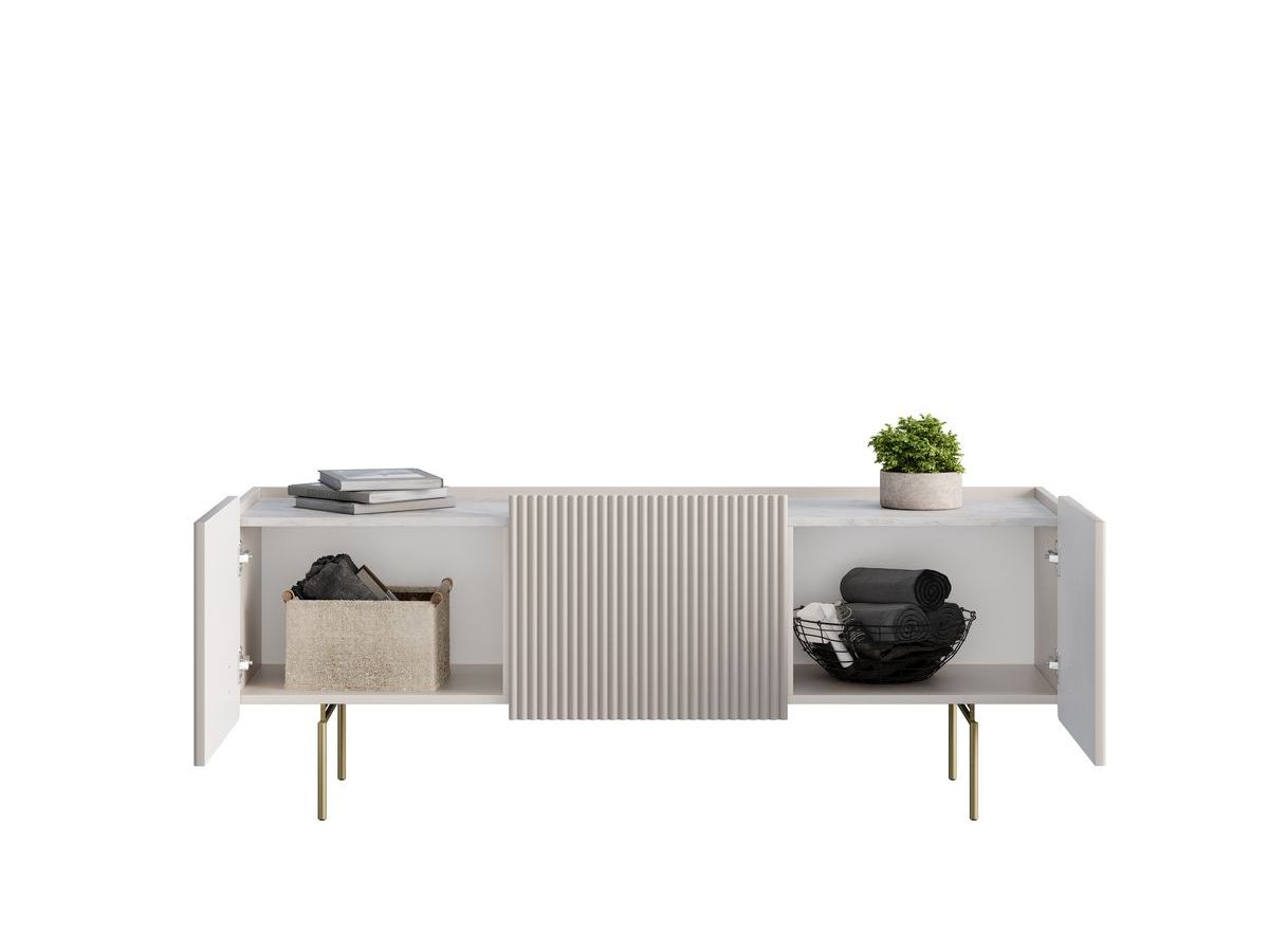 MATHILDE 3-deurs tv-meubel 150 cm marmerlook blad en gouden poten