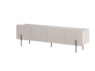 Meuble TV 2 portes 2 tiroirs 200 cm MATHILDE plateau effet marbre et pieds noirs