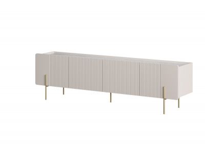 Meuble TV 2 portes 2 tiroirs 200 cm MATHILDE plateau effet marbre et pieds or