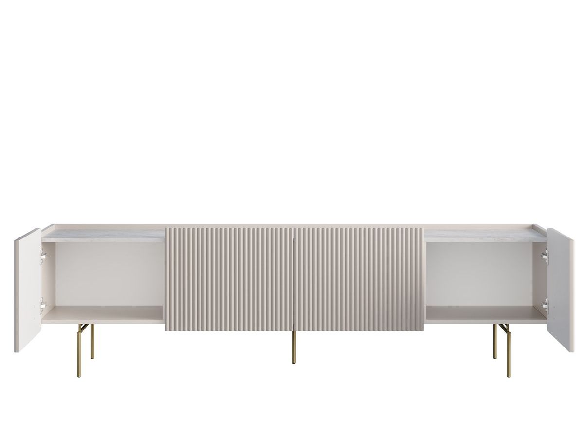 MATHILDE 4-deurs tv-meubel 200 cm marmerlook blad en gouden poten