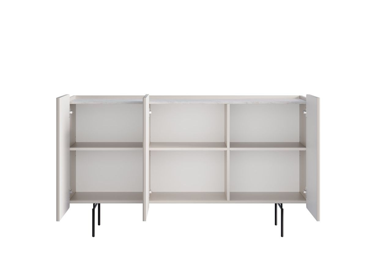 MATHILDE 3-deurs dressoir 150 cm met marmerlook bovenblad en zwarte poten