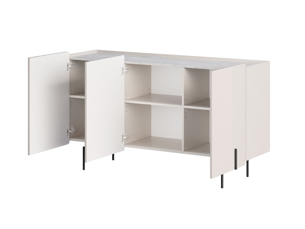 MATHILDE 3-deurs dressoir 150 cm met marmerlook bovenblad en zwarte poten