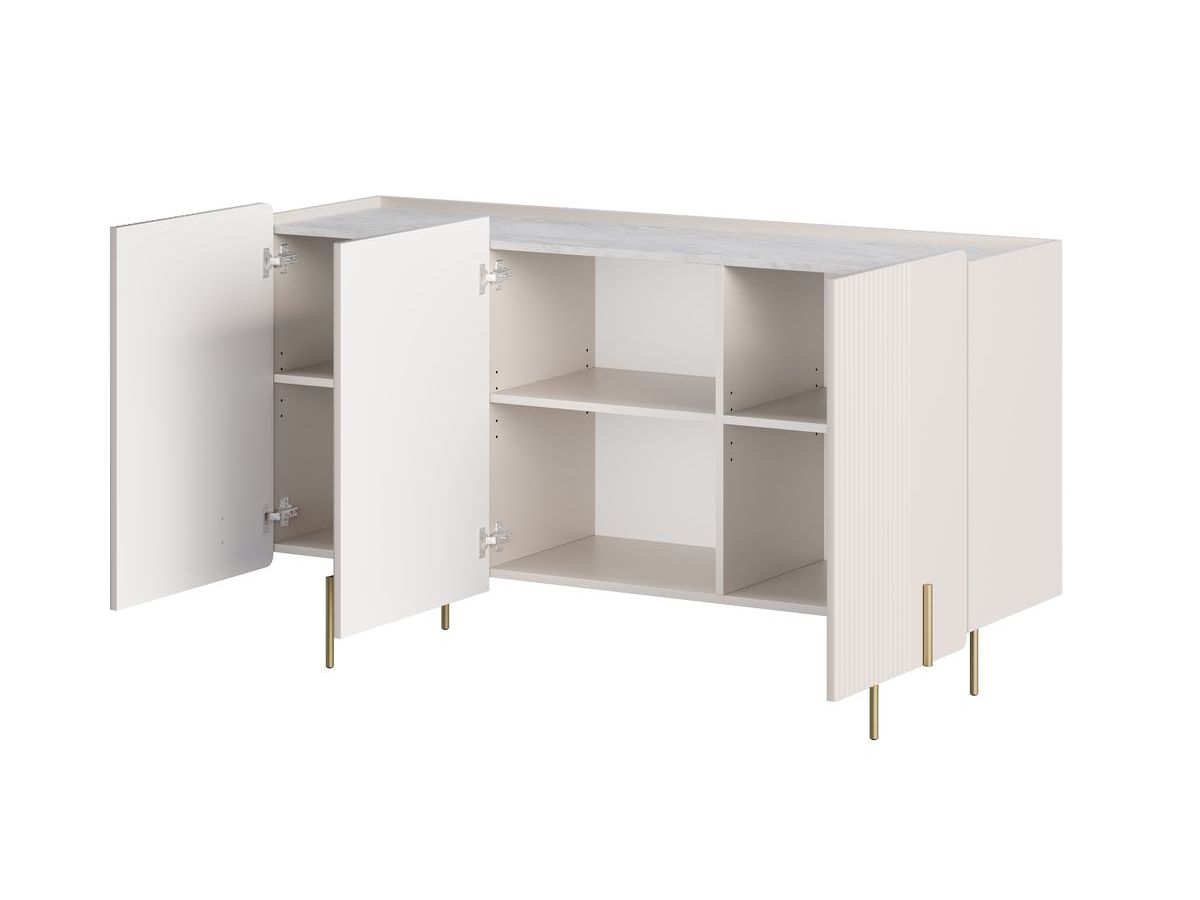 MATHILDE 3-deurs dressoir 150 cm met marmerlook bovenblad en gouden poten