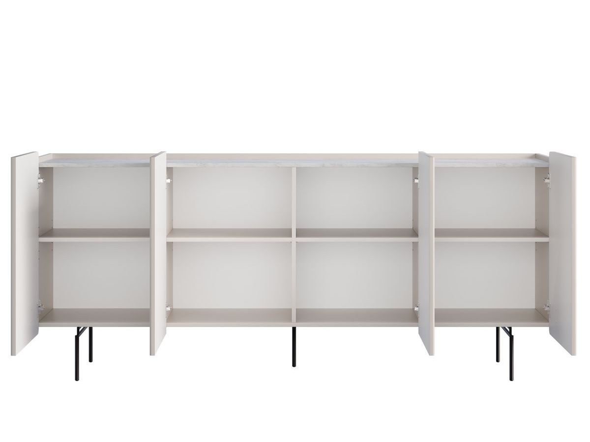 Buffet 4 portes 200 cm MATHILDE plateau effet marbre et pieds noir