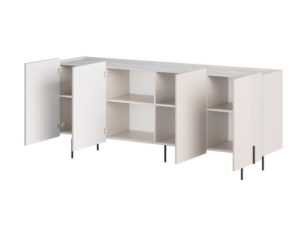 Buffet 4 portes 200 cm MATHILDE plateau effet marbre et pieds noir
