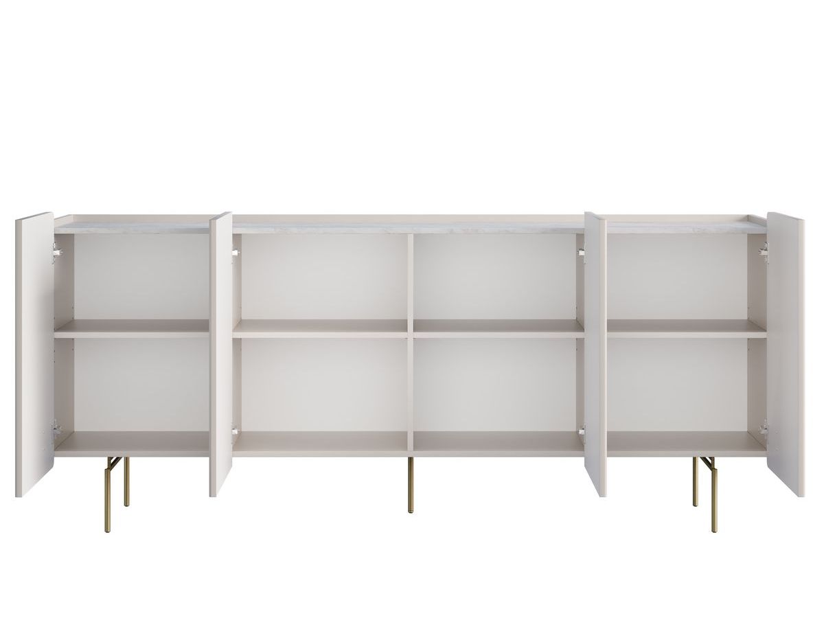Buffet 4 portes 200 cm MATHILDE plateau effet marbre et pieds or beige — vue 6