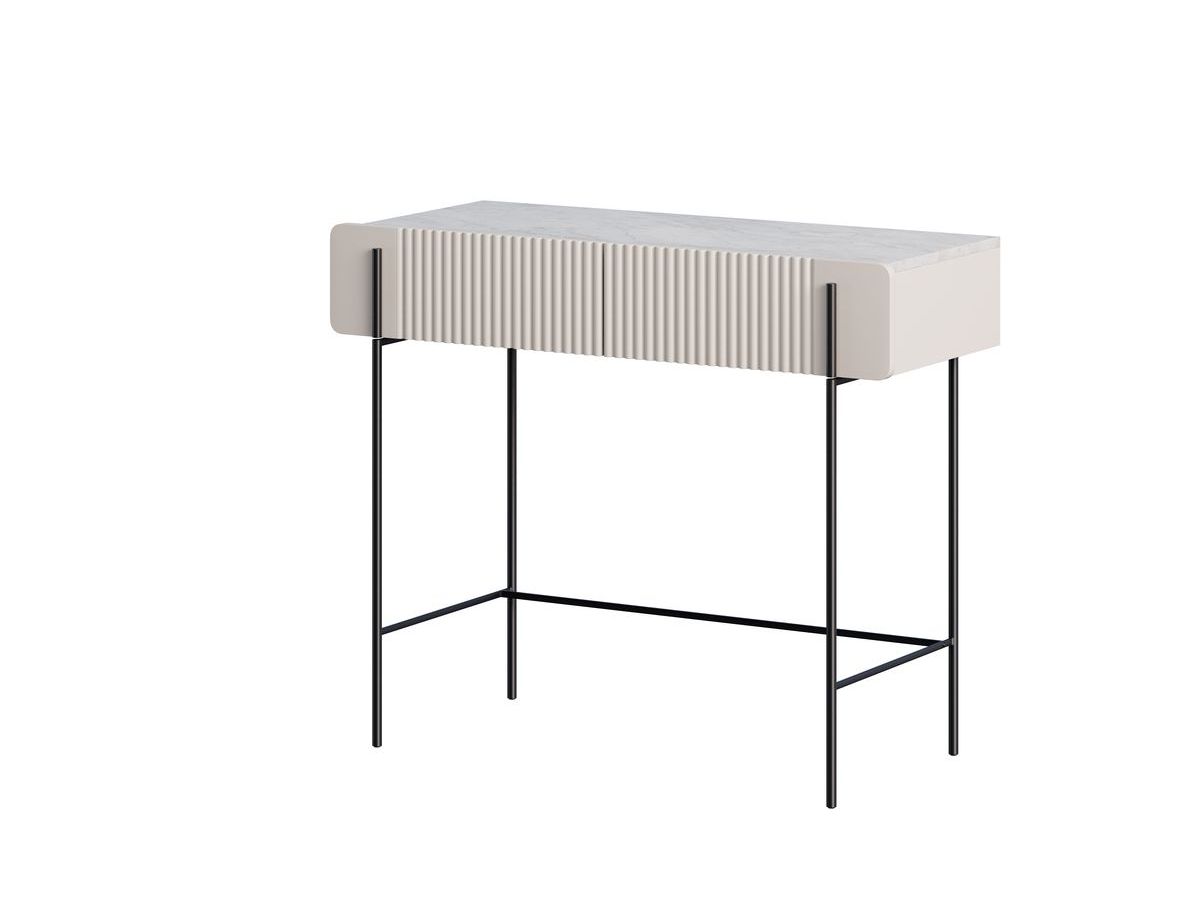 Console 2 tiroirs 100 cm MATHILDE plateau effet marbre et pieds noir