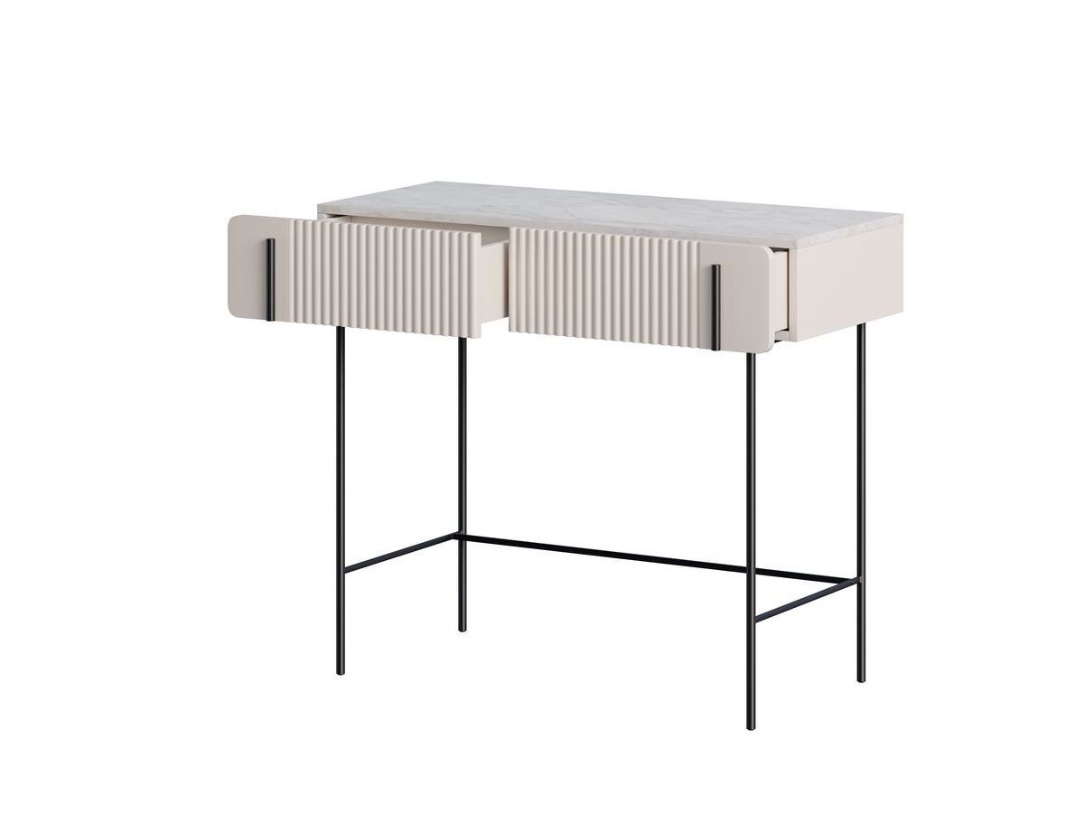 Console 2 tiroirs 100 cm MATHILDE plateau effet marbre et pieds noir