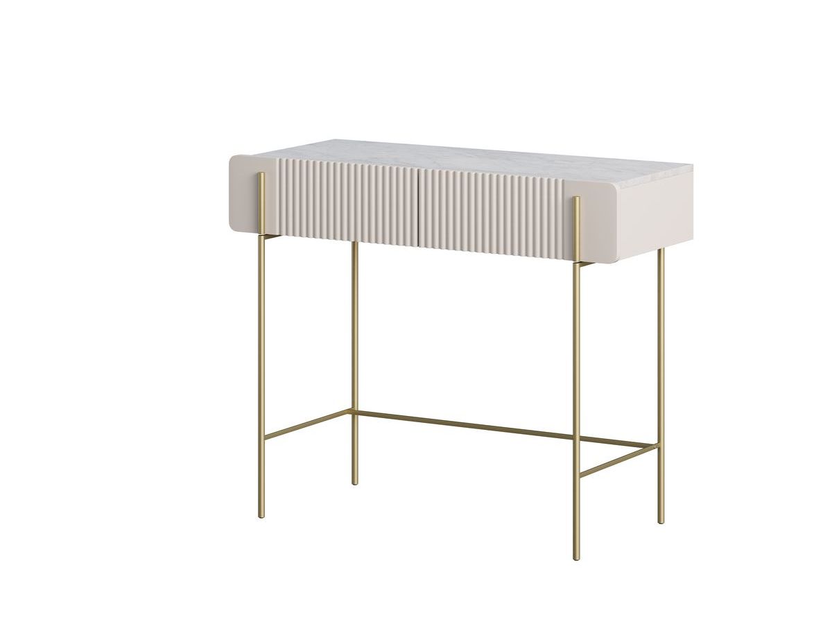 Console 2 tiroirs 100 cm MATHILDE plateau effet marbre et pieds or