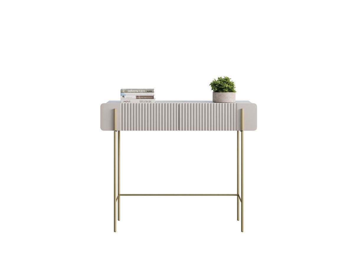 MATHILDE 100 cm consoletafel met 2 laden, marmerlook blad en gouden poten