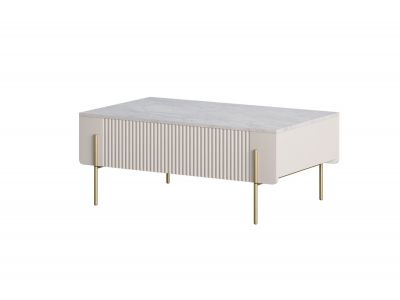 Table basse 2 tiroirs 100 cm MATHILDE plateau effet marbre et pieds or