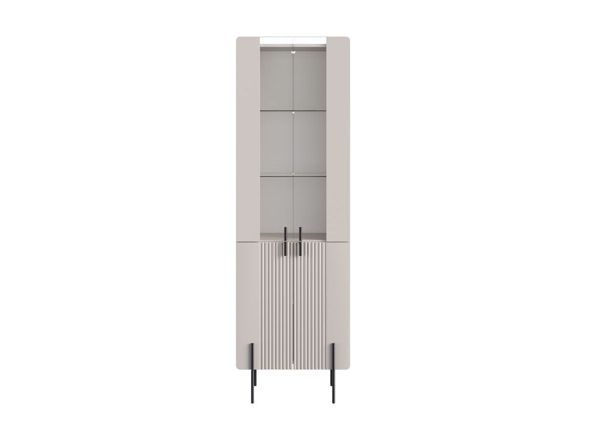 Meuble vitrine 2 portes H.190 cm MATHILDE pieds noirs beige — vue 5