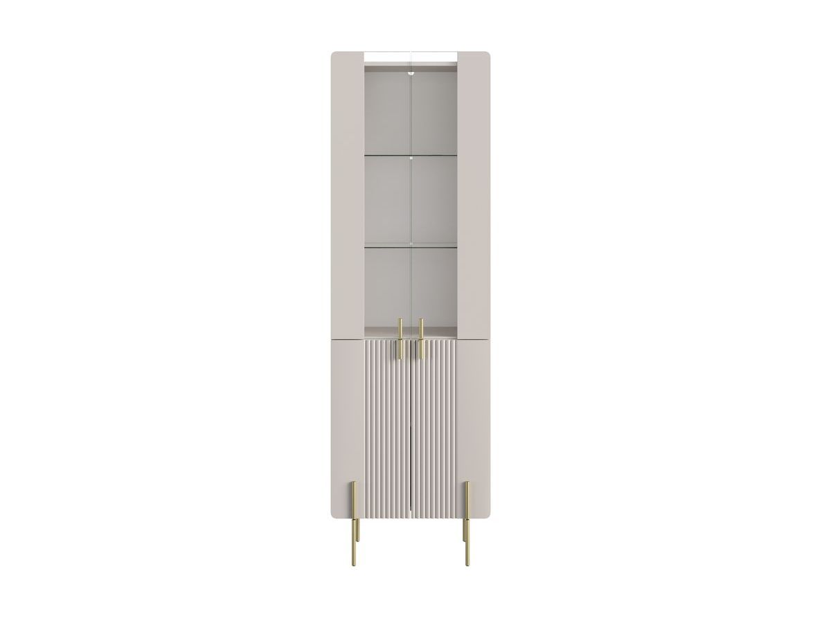 Meuble vitrine 2 portes H.190 cm MATHILDE pieds or beige — vue 4