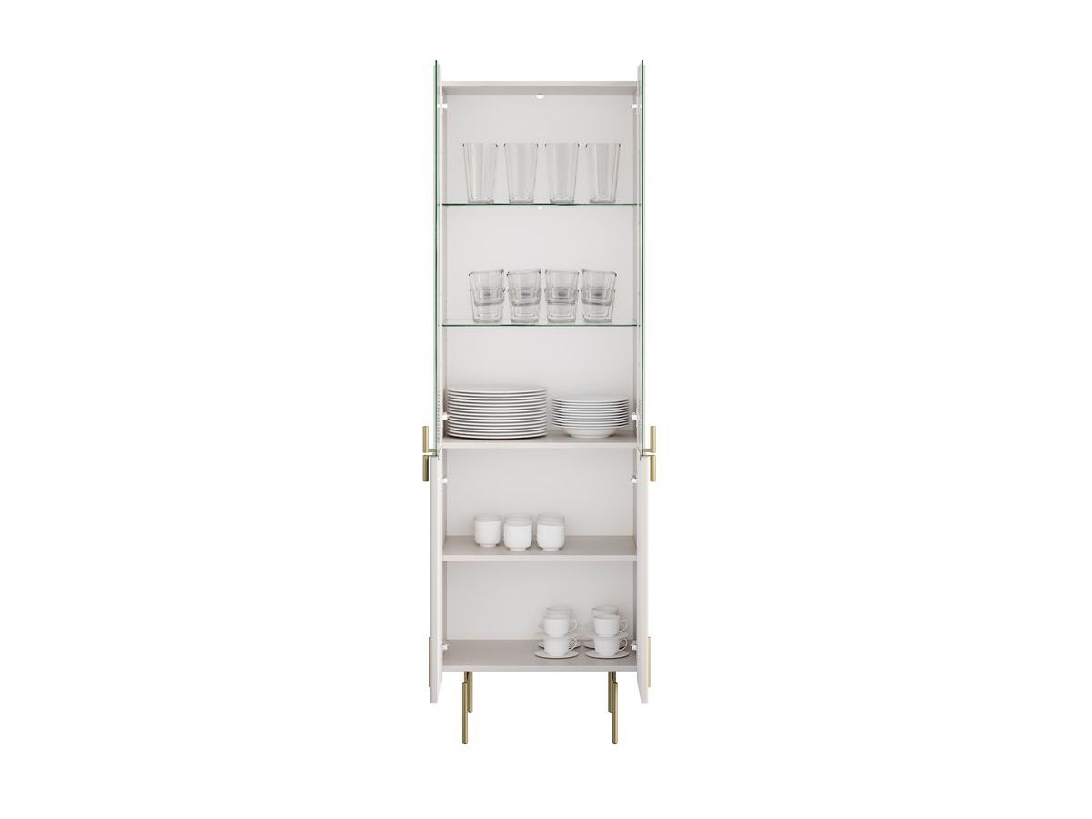 Meuble vitrine 2 portes H.190 cm MATHILDE pieds or beige — vue 6