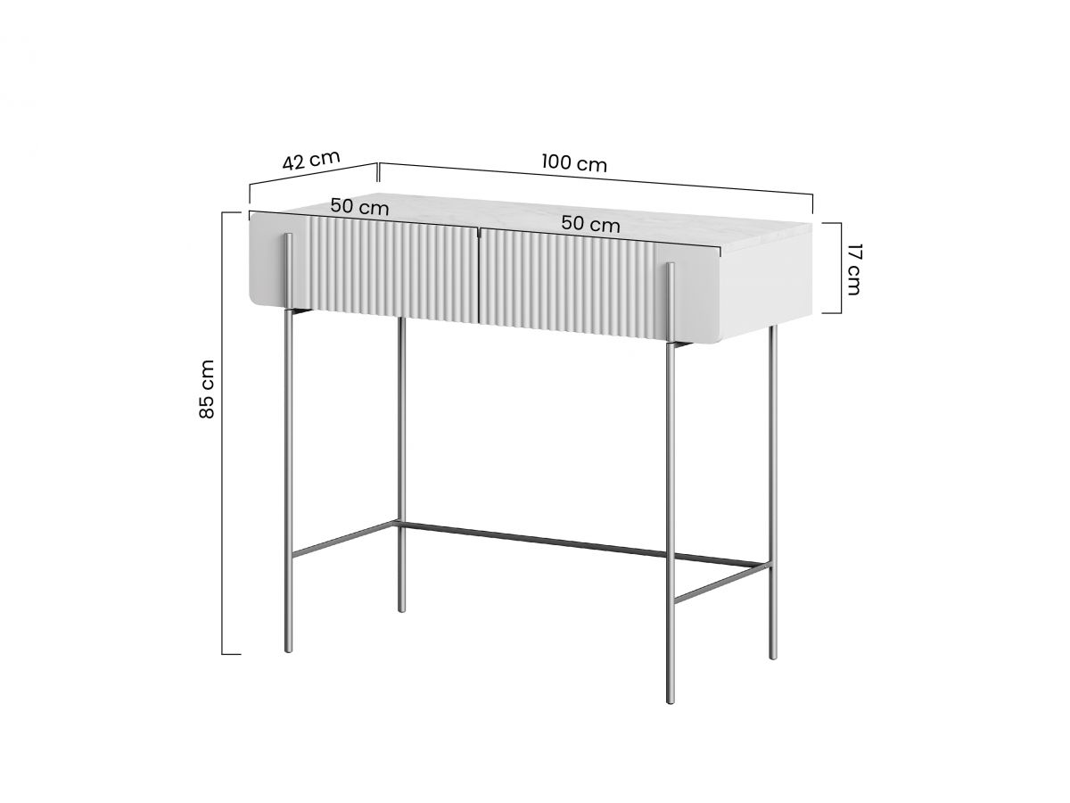 Console 2 tiroirs 100 cm MATHILDE plateau effet marbre et pieds noir beige — vue 6