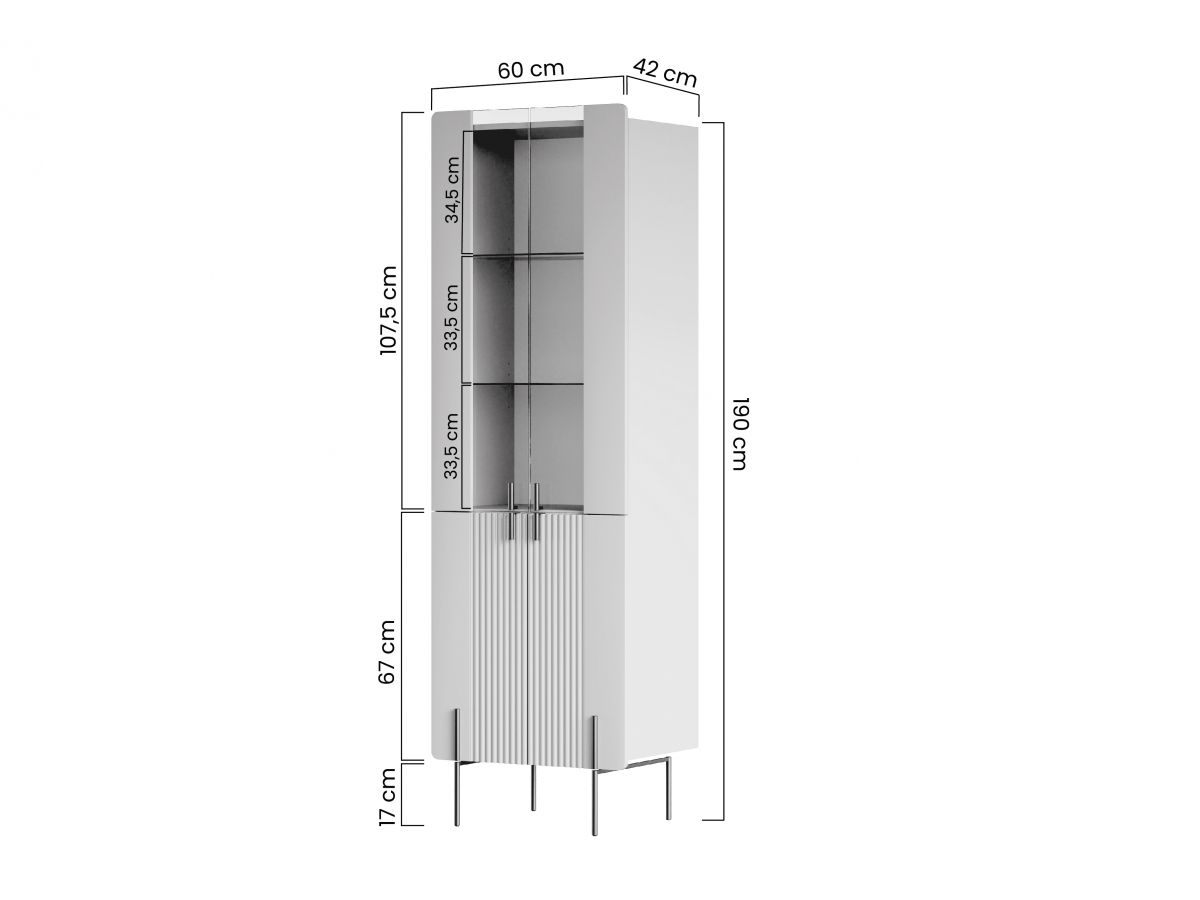Meuble vitrine 2 portes H.190 cm MATHILDE pieds or