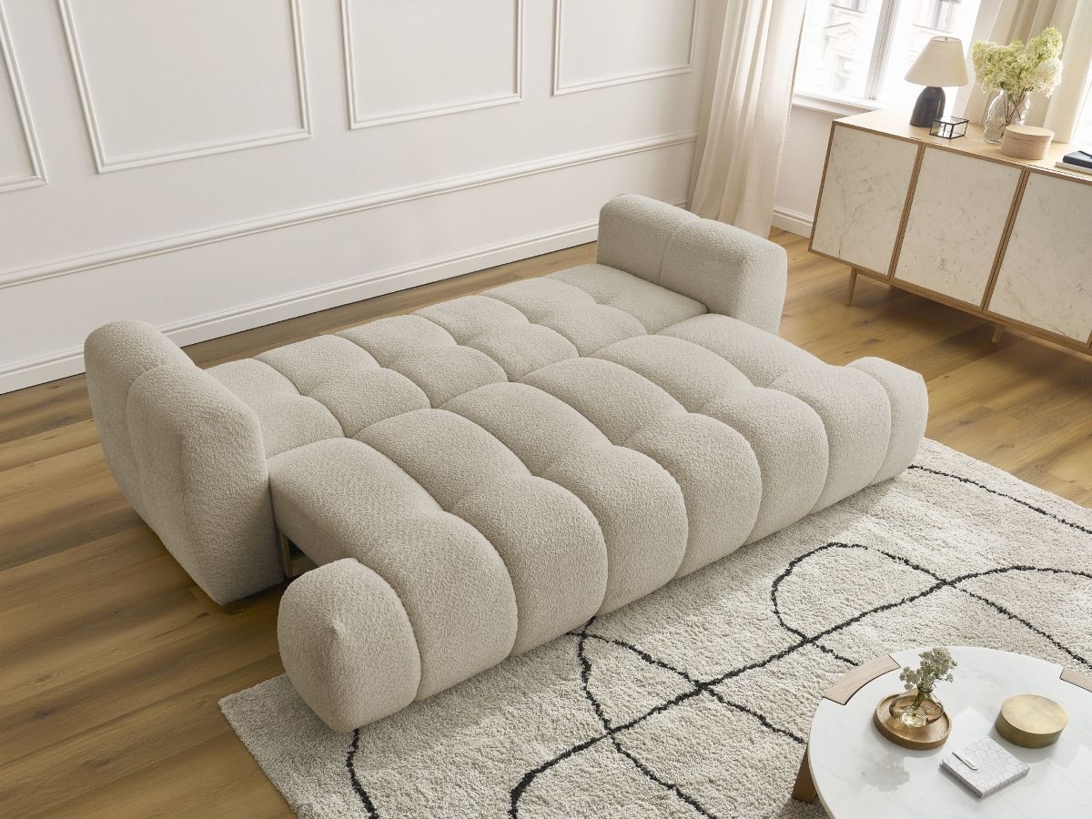 Canapé droit convertible 3 places FUJI tissu bouclette
