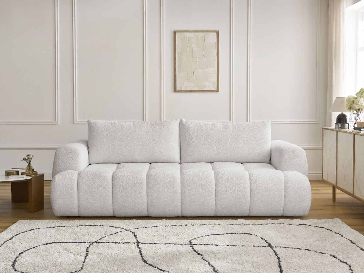 Canapé droit convertible 3 places FUJI  tissu bouclette