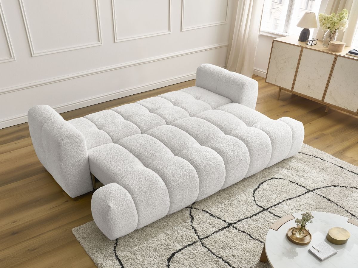 Canapé droit convertible 3 places FUJI  tissu bouclette