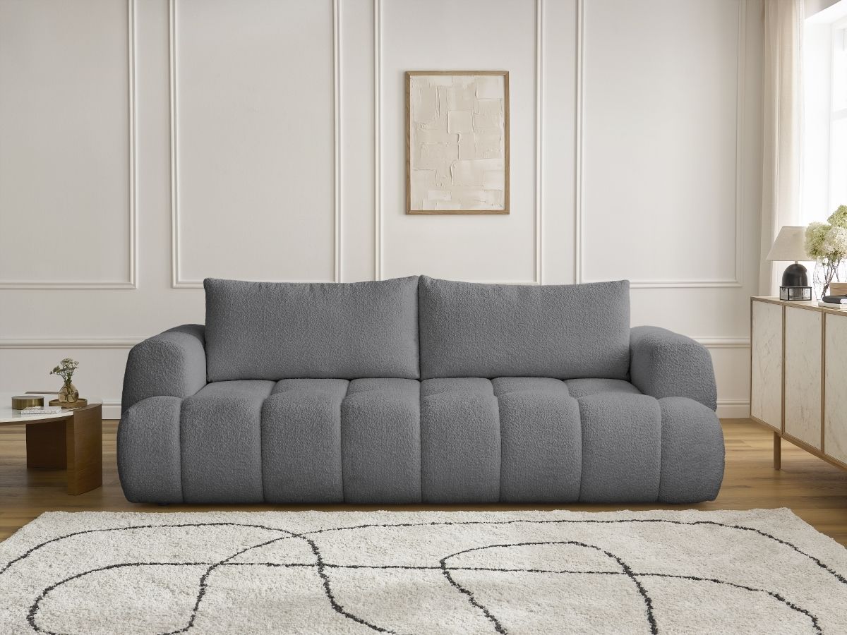 Canapé droit convertible 3 places FUJI  tissu bouclette