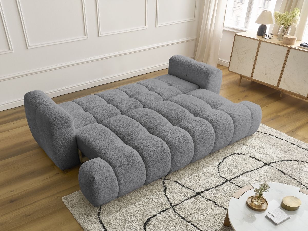 Canapé droit convertible 3 places FUJI  tissu bouclette
