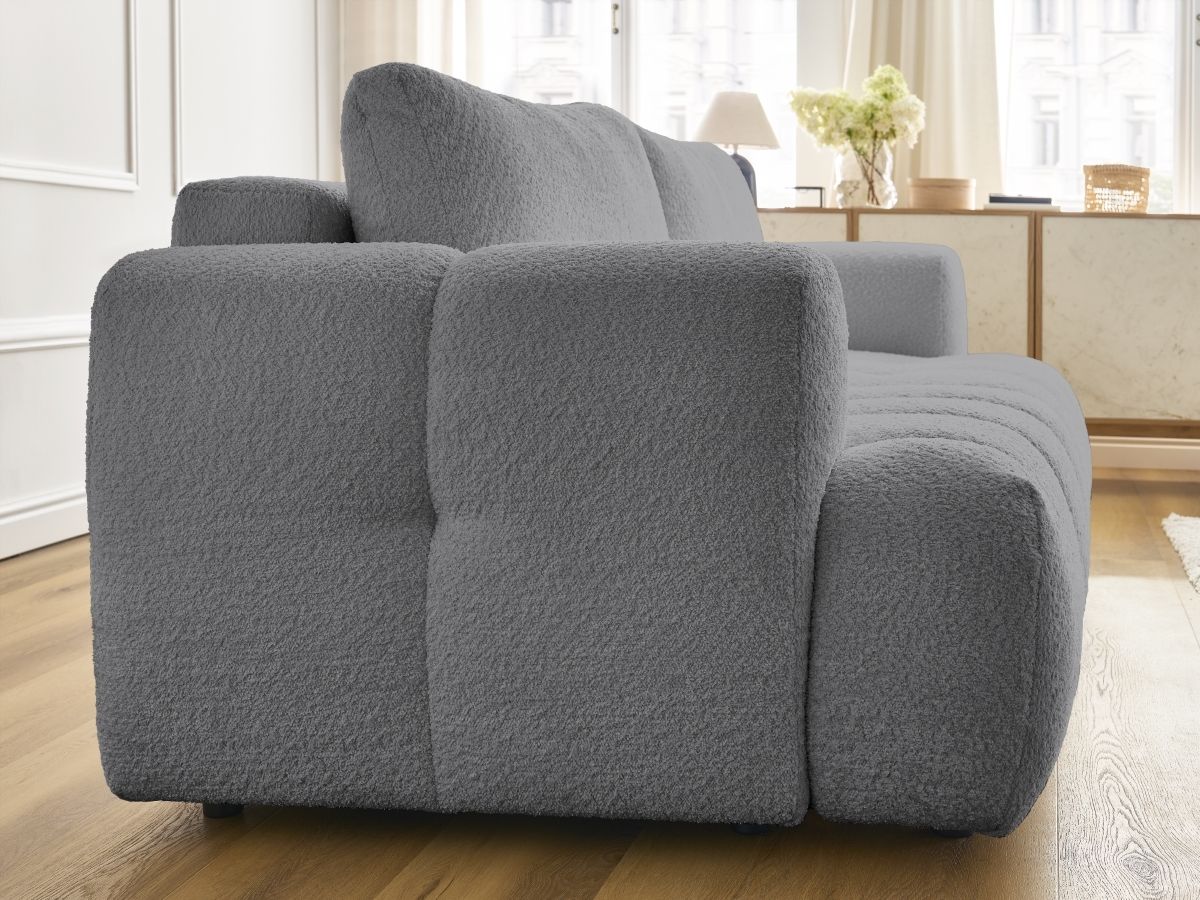 Canapé droit convertible 3 places FUJI  tissu bouclette
