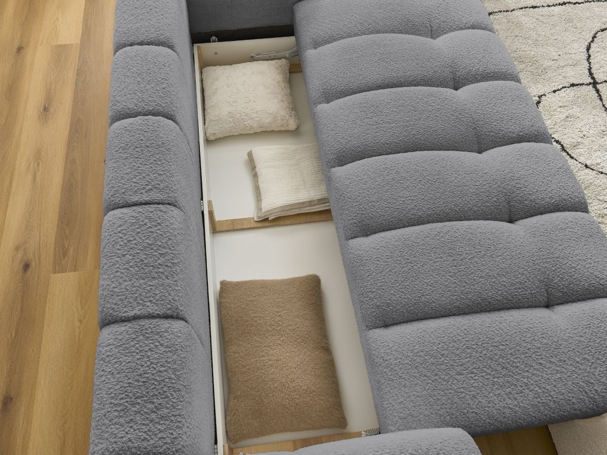 Canapé droit convertible 3 places FUJI  tissu bouclette