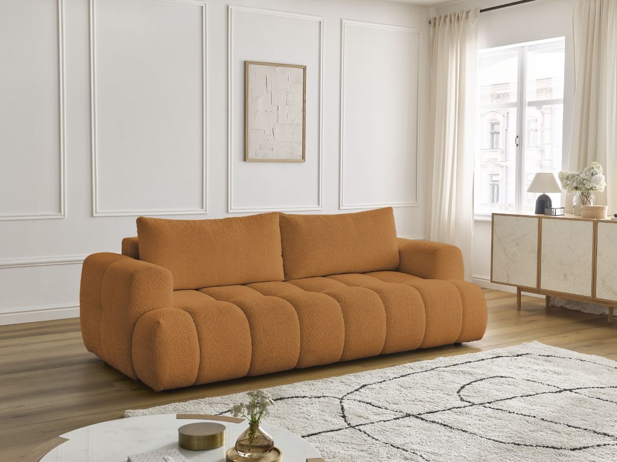 Canapé droit convertible 3 places FUJI bouclette jaune — vue 5