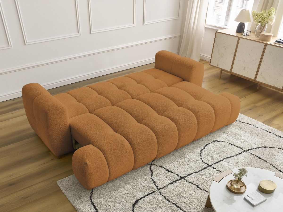Canapé droit convertible 3 places FUJI  tissu bouclette