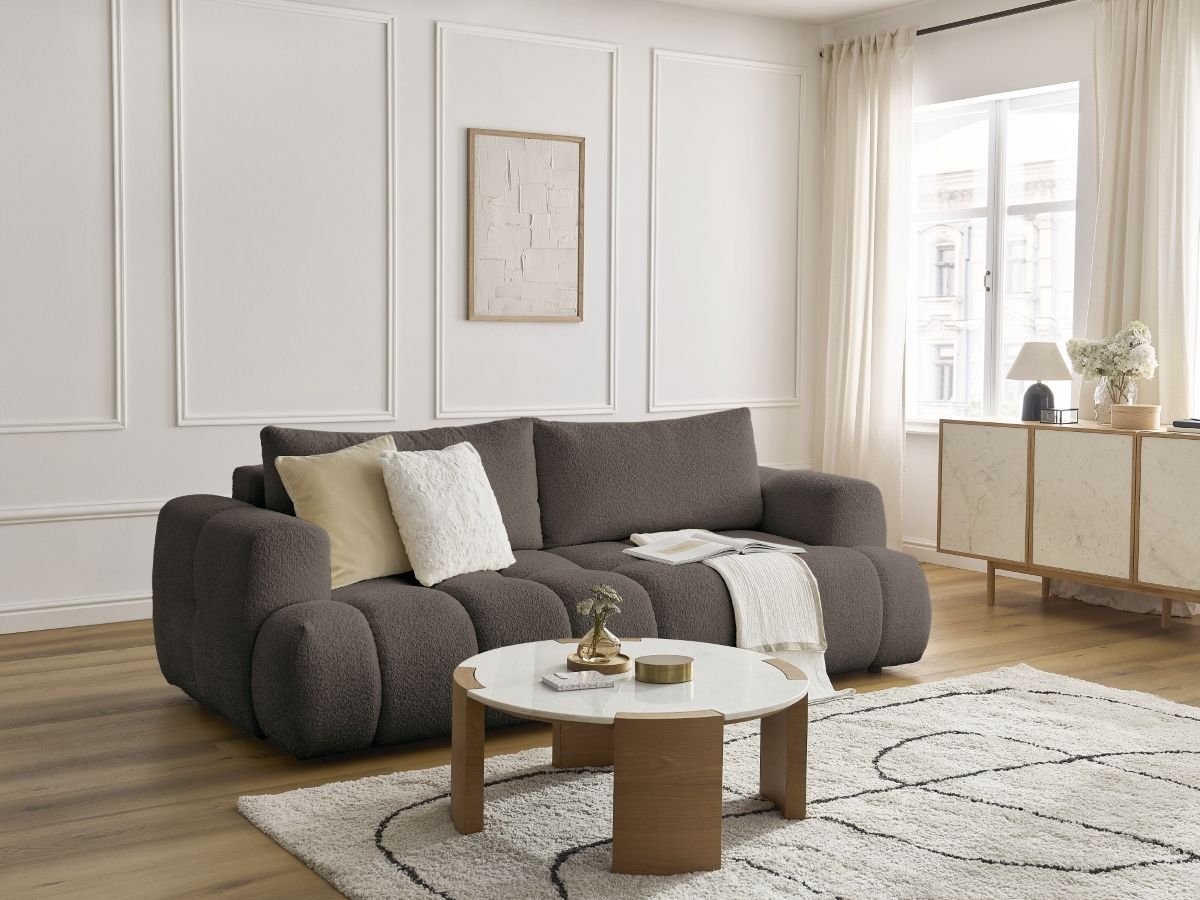 Canapé droit convertible 3 places FUJI tissu bouclette