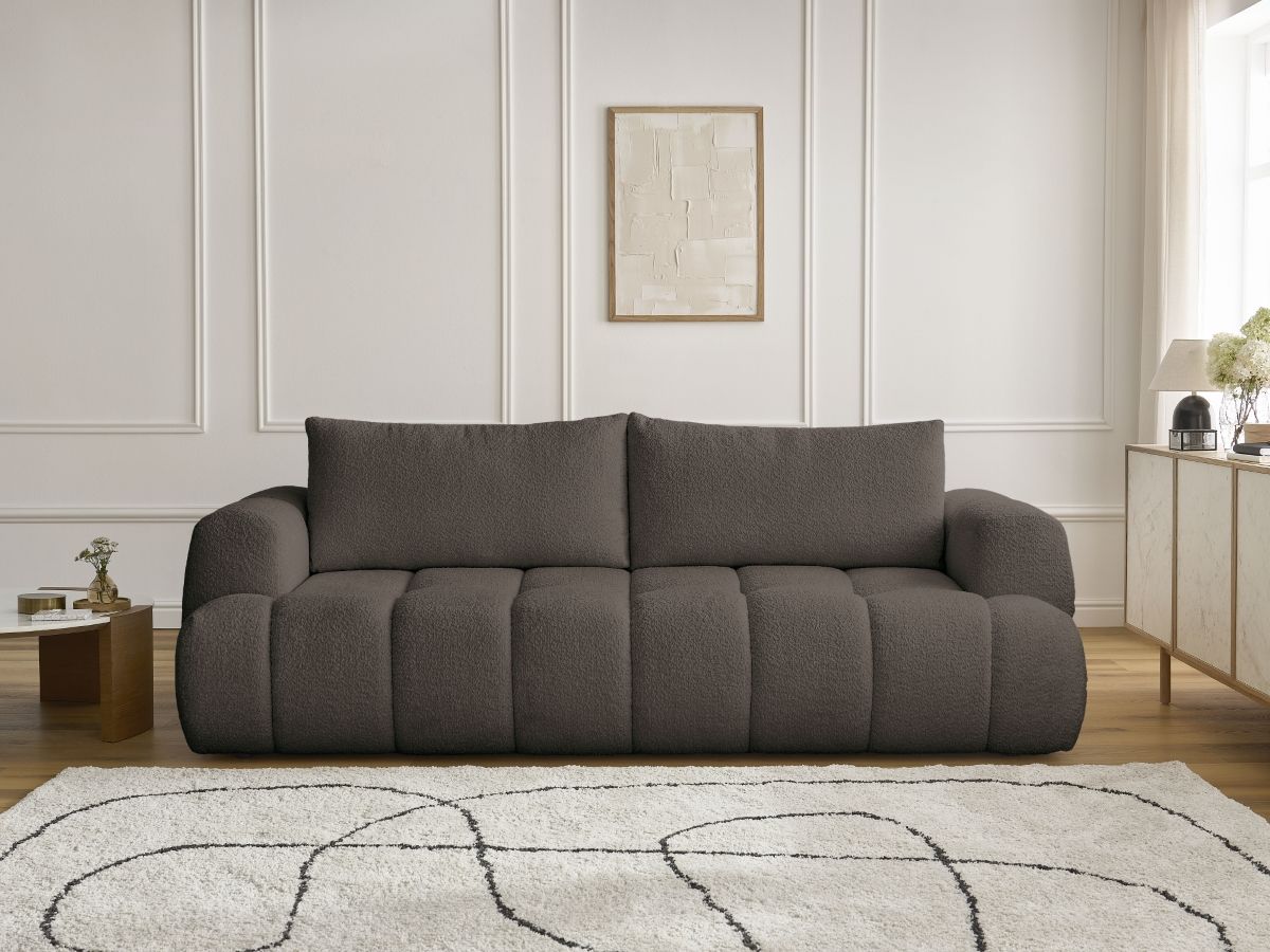 Canapé droit convertible 3 places FUJI tissu bouclette